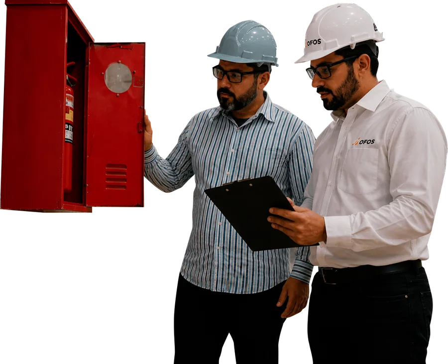 Técnicos da OFOS inspecionando um abrigo de hidrante